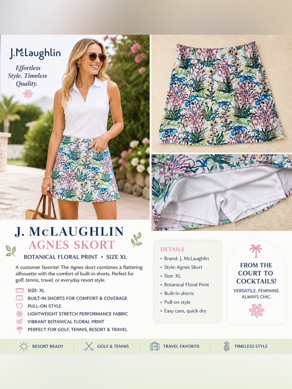 J. McLaughlin Agnes Botanical Floral Skort Size XL Resort Preppy Golf Tennis